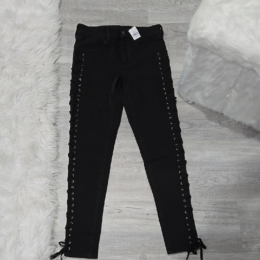 Black Lace-Up Pants